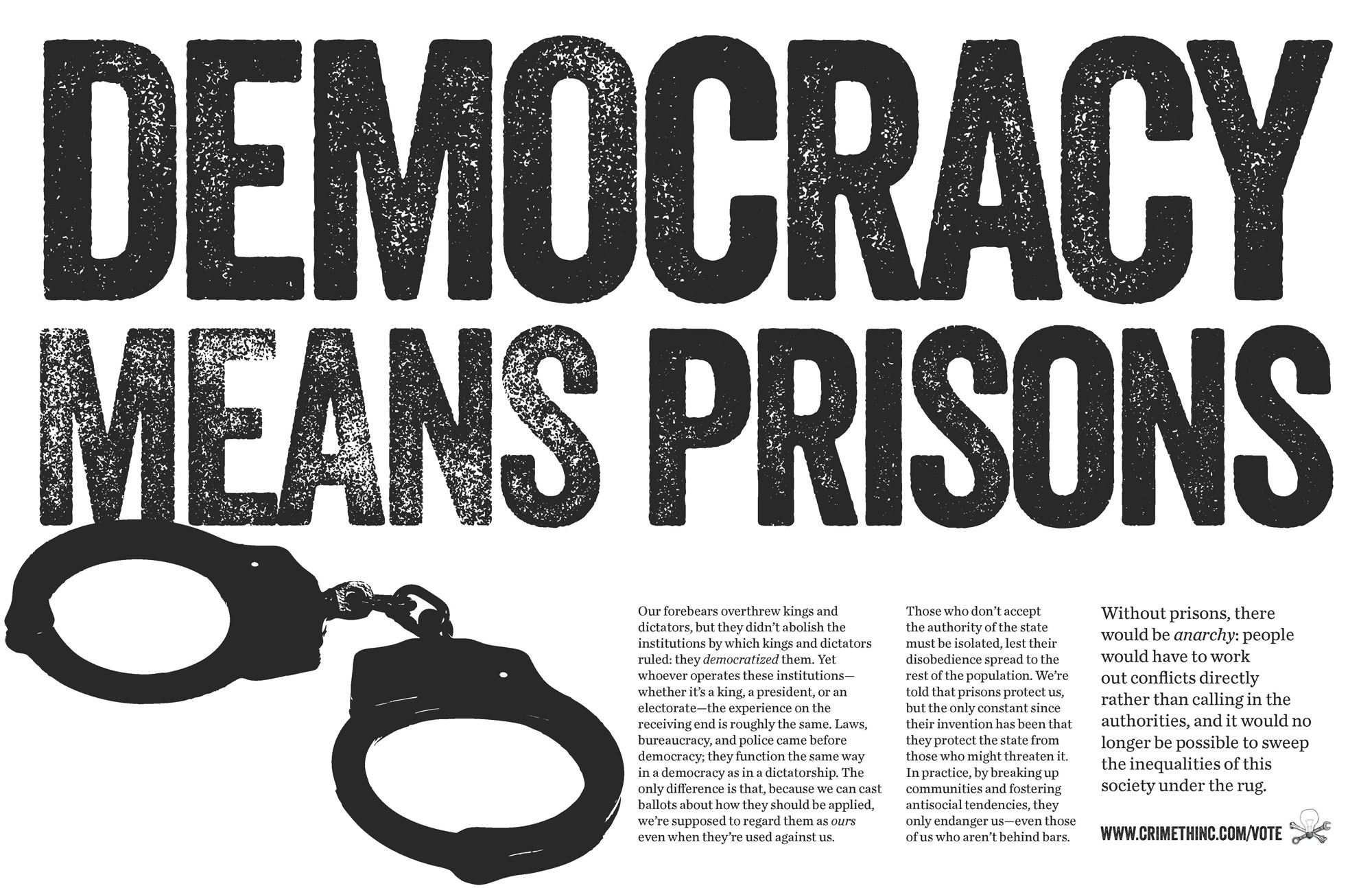 Foto di ‘Democracy Means Prisons’ fronte