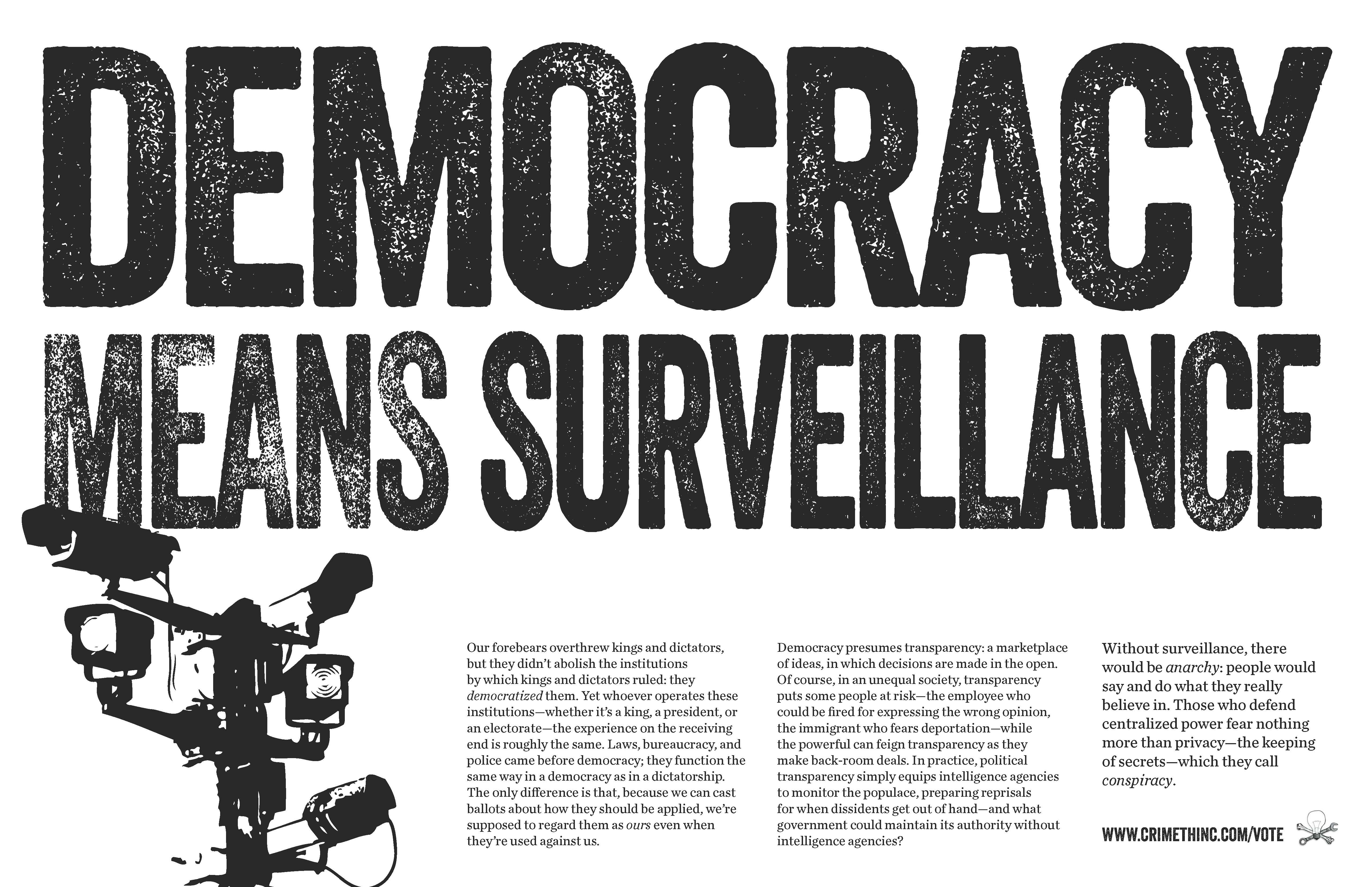 Foto di ‘Democracy Means Surveillance’ fronte