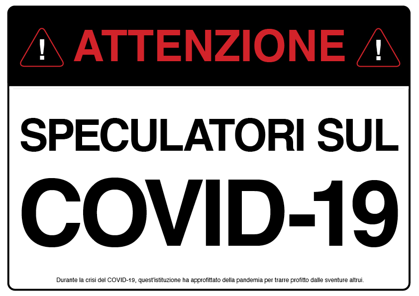 Foto di ‘Attenzione: Speculatori Sul Covid-19’ fronte